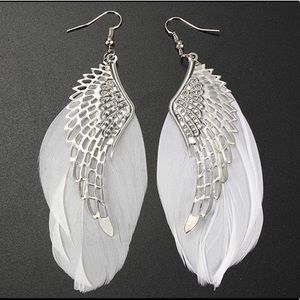 Angel wing white feather earrings